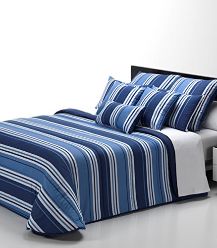 Belnou Edredón Nórdico Rayas, Microfibra, Azul, 240x270x8 cm