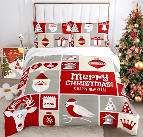 Funda Nordica Navidad 220x240 cm, Funda N&oacute;rdica Roja con Pap&aacute; Noel y Alce, Decoraci&oacute;n Navide&ntilde;a,...