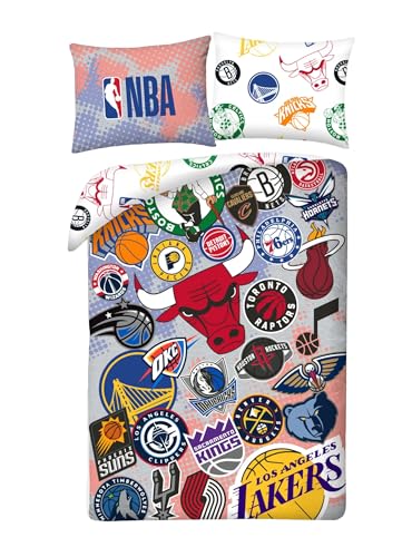 Halantex LOGHI SQUADRE NBA TEAM Basket Baloncesto – Juego de cama funda nórdica 140 x 200 cm con...