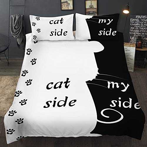 AOXHFNV Juego de Ropa de Cama de la Serie en Blanco y Negro con diseño de Perro y mi Lado, Funda de...