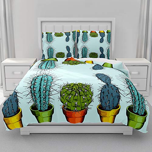 Morbuy Juego de Ropa de Cama 3 Piezas, 3D Juego de Fundas de Edred&oacute;n Impresi&oacute;n de Cactus,...