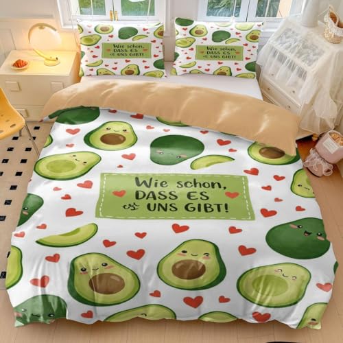 Happy Avocado - Juego de ropa de cama individual, divertida funda de edred&oacute;n de aguacate con fundas...