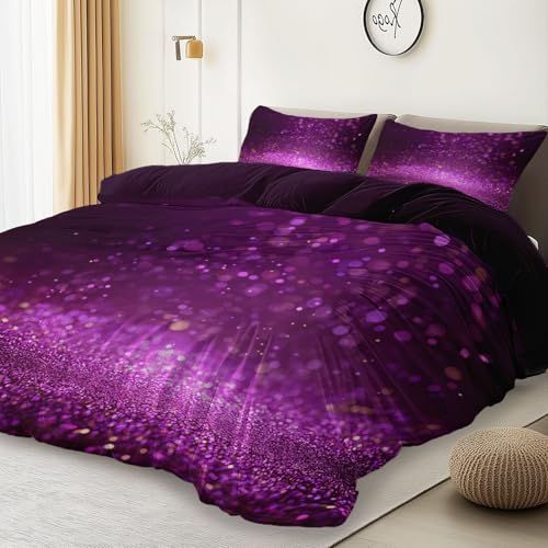 Funda Nordica Cama Morado Oscuro - Moderno Purpurina Lentejuelas Estampada - Funda Edredon 150 x 220...
