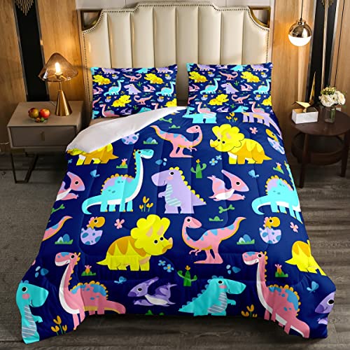 Loussiesd Juego de edred&oacute;n de dinosaurio para ni&ntilde;os peque&ntilde;os, juego de ropa de cama de dinosaurio...