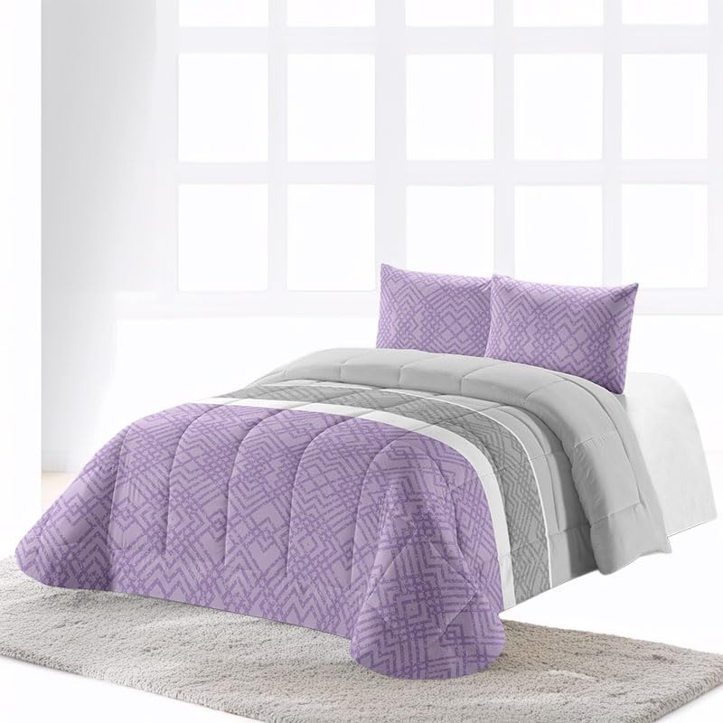 Rufino Díaz Edredón Invierno Texas Estampado 350g + Funda Cojín - Lila, 135 cm