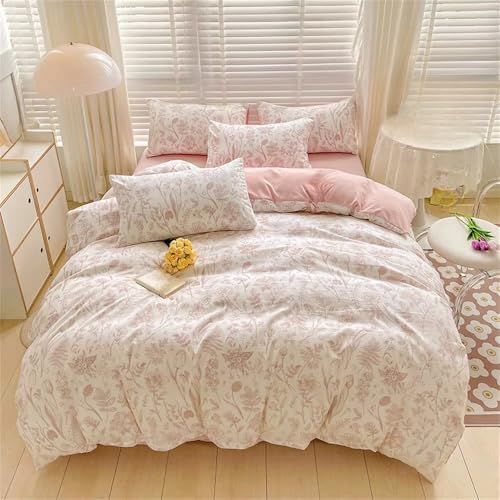 Fundas Nórdicas Florales Florales de Jardín de Estilo Vintage Juego de Ropa de Cama Rosa Blanco...