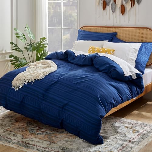 Sonive Juego de Funda nórdica de Microfibra, 135x200 cm, 80x80 cm x 1, Rayas Azules Reales Calvin