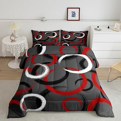 Juego de ropa de cama geom&eacute;trica rojo, gris y negro, juego de edred&oacute;n geom&eacute;trico para ni&ntilde;os y...