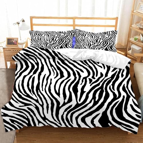 Funda Nordica de 2 Piezas para Cama 90 Estampado de Cebra Funda Edredon 135x200 cm Rayas Blancas y...