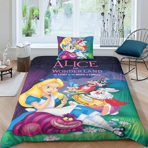 Juego De Ropa De Cama De Microfibra 3D, Funda N&oacute;rdica Alicia en el Pa&iacute;s de Las Maravillas, Juego...