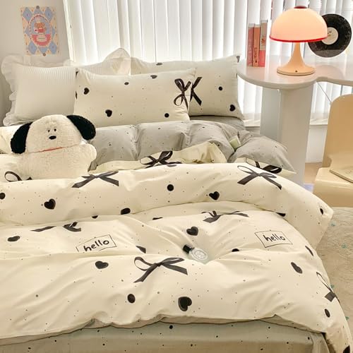 Covebett Juego de ropa de cama de 135 x 200 cm, para niña, color beige con lazos negros y...