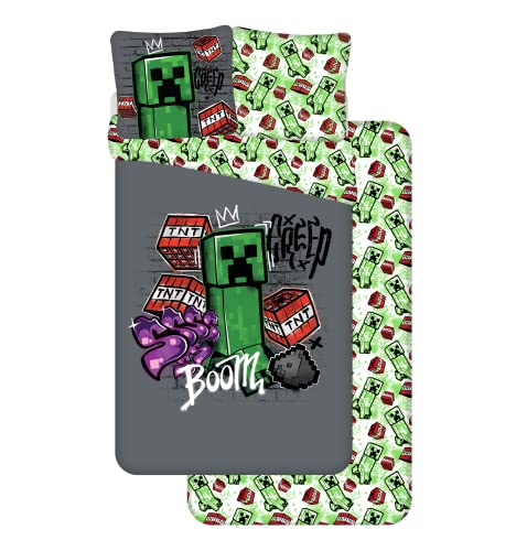 Juego de cama Minecraft Metro Art de 3 piezas, 100% algod&oacute;n, funda n&oacute;rdica de 140 x 200 cm, funda...