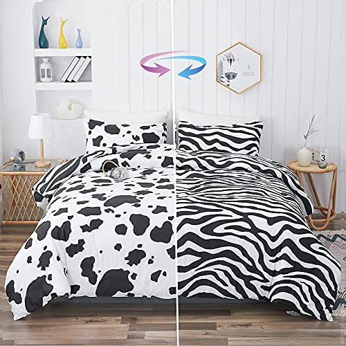 Oduo Juego de Ropa de Cama Reversible, Blanco y Negro, Funda Nórdica con Patrón de Cebra Vacas,...