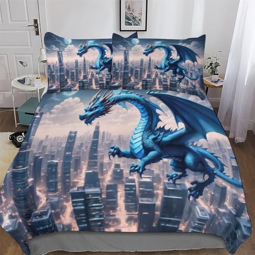 Ropa de cama de drag&oacute;n transpirable y c&oacute;moda, funda n&oacute;rdica con cremallera, funda n&oacute;rdica de 2...