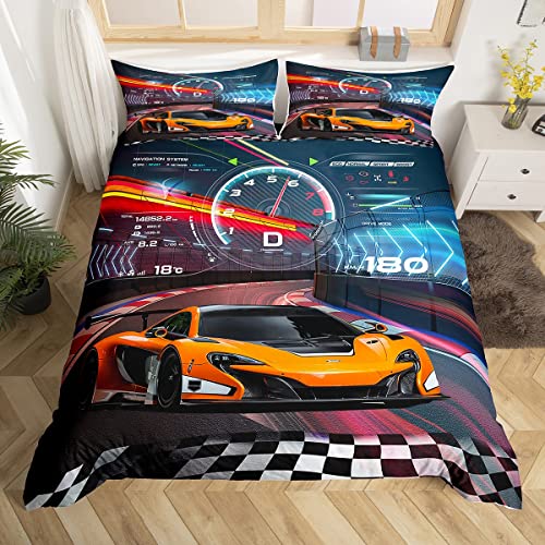 Juego de ropa de cama de coche de carreras, juego de funda de edred&oacute;n para ni&ntilde;os y ni&ntilde;os, 1 funda...