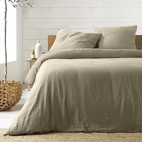 Douceur d'Intérieur Angelia - Juego de Cama, con 3 Piezas, 240 x 220 cm, Arena, Gasa de algodón