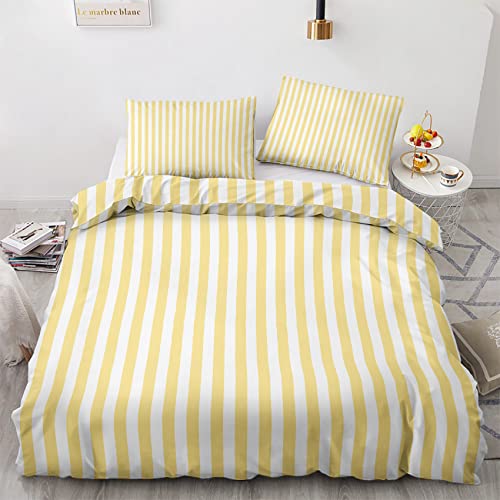 Funda Nordica Cama 90 Rayas Amarillo y Blanco - Ropa de Cama Microfibra Suave, Juego de Funda...