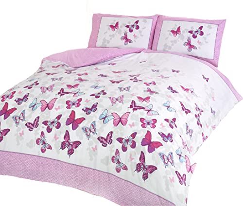 Mariposa Flutter - Edredón y funda de almohada - Rosa, para cama individual, 1 pieza (135x200 cm,...