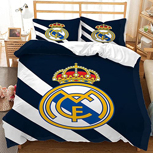 WINUO Equipo de Fútbol Real Madrid Juego de Funda Nórdica 135X200cm (Cama de 90) Funda de Edredón...