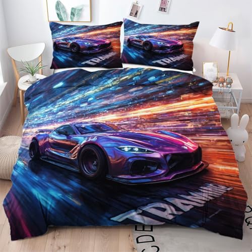 Gumntun Funda N&oacute;rdica 150 x 200 cm Coche de Carreras Cibern&eacute;tico, Microfibra Suave Conjuntos de...