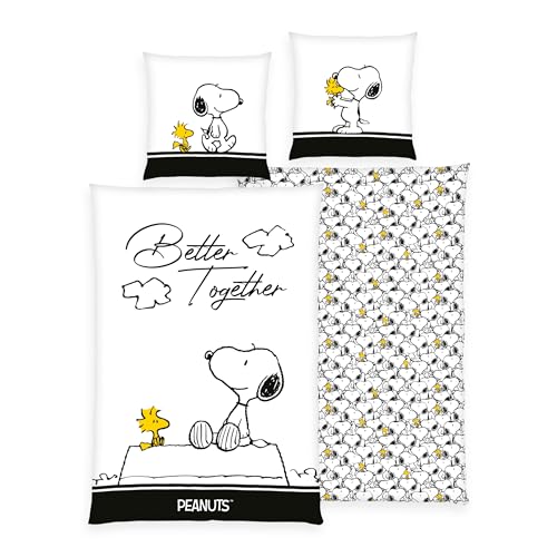 Herding Peanuts Ropa de cama lisa Better Together Snoopy Woodstock 100% algodón, cremallera de...