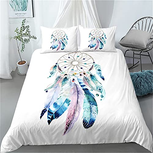 HNHDDZ Bohemio Juego de Cama 90 cm Atrapasueños Pluma Funda nórdica 150x200 Mandala Negro Blanco...