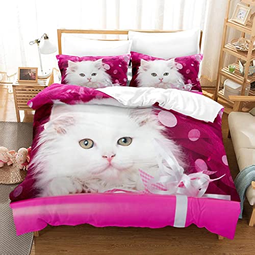 Juego de Cama de Gato Impreso de 220 x 240 cm,Bonito diseño de Gato, Funda de edredón con 2 Fundas...