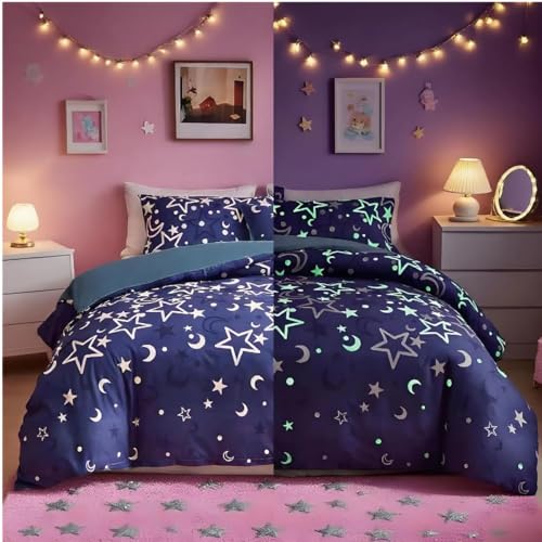 Juego de Funda de edredón Galaxy Que Brilla en la Oscuridad para niñas y niños, Juego de Ropa de...