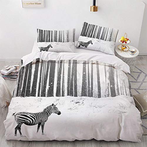 Funda Nordica Cama 90 Bosque de cebras, Ropa de Cama 90x190 de Microfibra Suave 120gsm, Funda de...