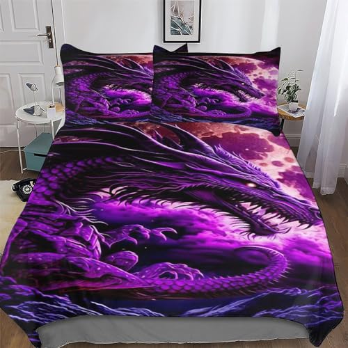 Juego de ropa de cama con dise&ntilde;o de drag&oacute;n, transpirable y agradable, funda n&oacute;rdica de 2 piezas y...