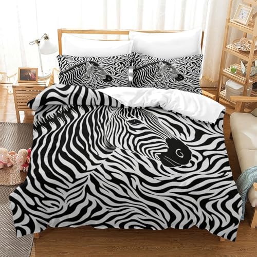Funda De Edredón Cebra Microfibra Suave Set De Cama 3 Piezas con Motivo Patrón Cebra con...