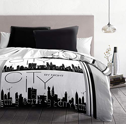 Home Linge Passion City by Night Juego de edredón, Microfibra, Gris-Negro-Blanco, Alto, 220 x 240...