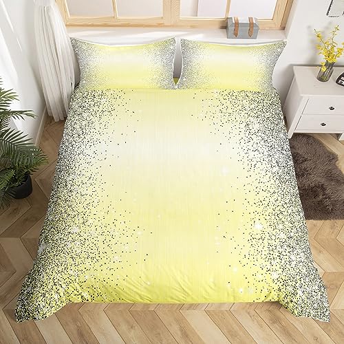 Manfei Juego de funda de edred&oacute;n amarilla tama&ntilde;o individual, funda de edred&oacute;n gris plateado con...