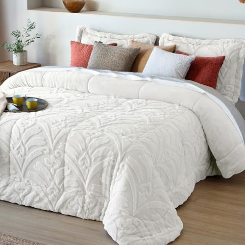 Fundeco - Edredón Conforter Sherpa - Colcha de Invierno Modelo Elai - Color Natural - Cama 135 -...