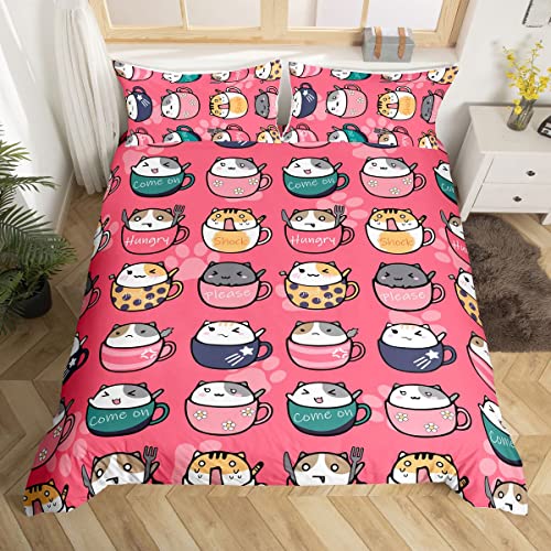 Juego de Ropa de Cama niños,de Gatos Gatitos,Individual,niñas,niños,Dormitorio,de Dibujos...
