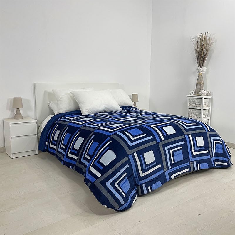 Rufino Díaz Edredón Acolchado Coralina Sherpa 500 Gr Cuadros - Marino, 135 cm