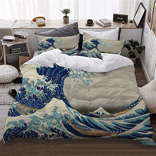 HATESAH Funda De Edredón,La Gran Ola de Pintura Japonesa de Hokusai bajo una Ola de Kanagawa,3 Pcs...