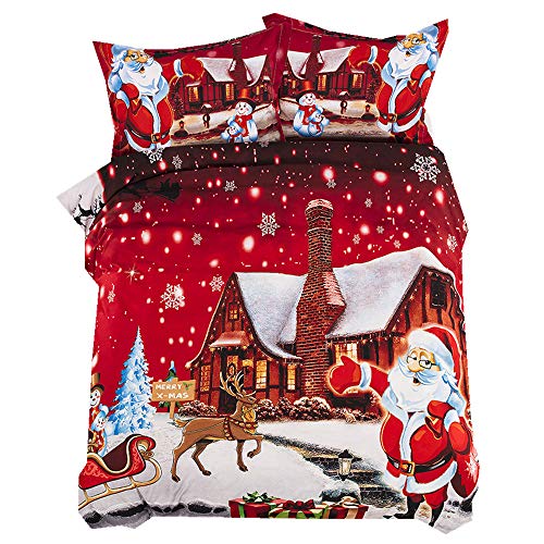 Stillshine Navidad Ropa de Cama 3 Piezas 220x240 Santa Claus Funda n&oacute;rdica y Funda de Almohada Ropa...