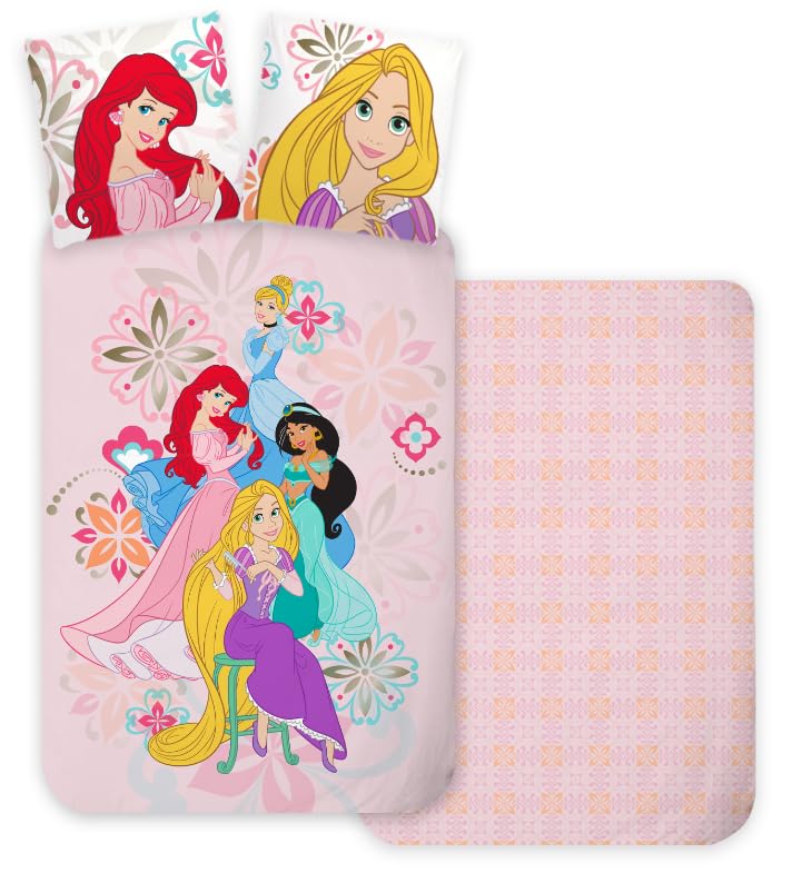 Juego de cama Princesas Disney, funda nórdica reversible de 140 x 200 cm + funda de almohada, 100 %...