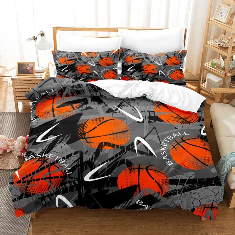 Funda Nordica Cama 90 Infantil Baloncesto Gris Funda de edredón 150x200 cm y 2 Fundas de Almohada...