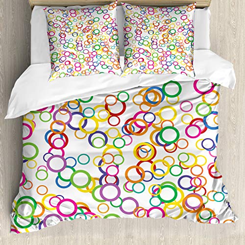 ABAKUHAUS Juego de Cama con C&iacute;rculos de Colores para Camas Dobles, C&iacute;rculo Geom&eacute;trico de Colores,...
