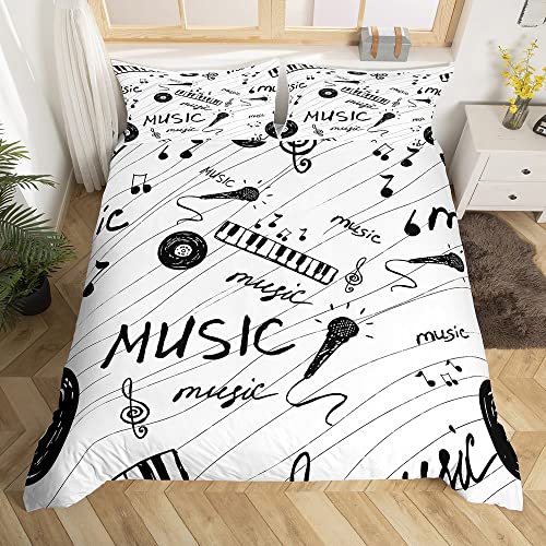 M&uacute;sica &ndash; Juego de cama de 140 x 200 cm, dise&ntilde;o musical, color negro y blanco